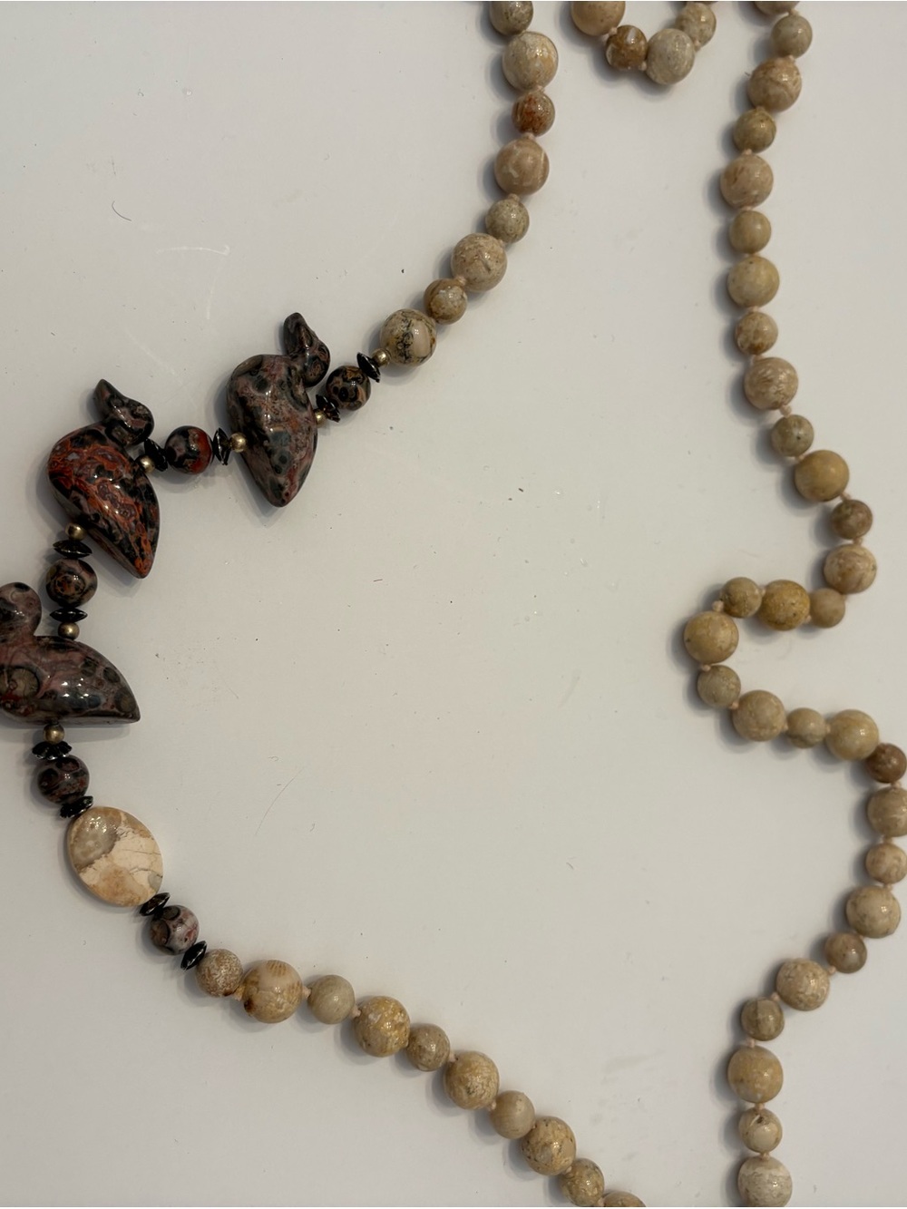 Natural Stone Beaded Necklace in Beige and Brown